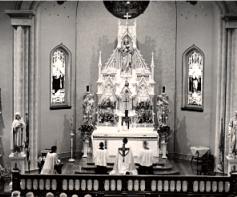 Main Alter and Interior, Sacred Heart Church, Yankton, SD circa 1950. Taken During Mass