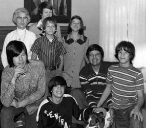 Author's family, 1974 - Two years before the breakup. Front (l - r) James, Joseph, author, Eric. Standing (l - r) Bertha Finfrock, Bette Finfrock, Gregory and RAchel. 